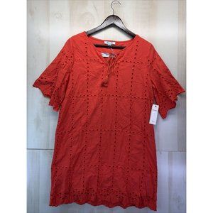 She + Sky Women’s SZ M RED EYELET SHORT SLEEVE DRESS NWT-4479